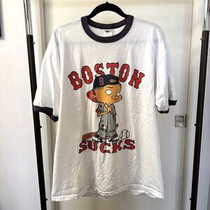 VINTAGE Boston Sucks Parody Ed Edd Eddy Red Sox Yankees T-Shirt Jerzees XL
